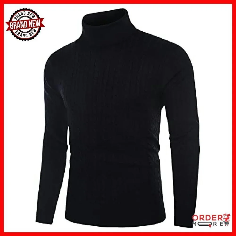 Men's Lightweight Wool Blend Cable-Knit Turtleneck Pullover Sweater